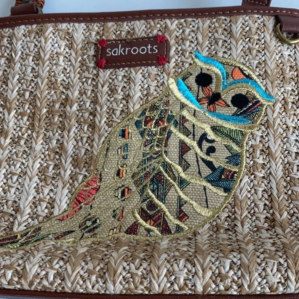 Sakroots small straw owl satchel handbag purse